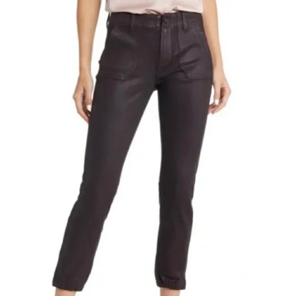 New Paige Mayslie Joggers Pants Womens 23 Luxe Coated Black Cherry